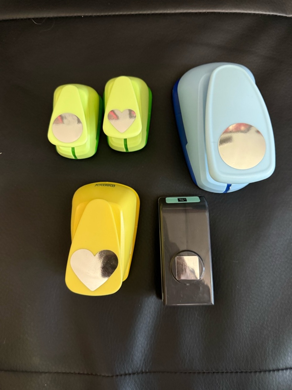 Craft Paper Punch Set Heart Circle Shapes in Bright Colors EUC Marvy Uchida